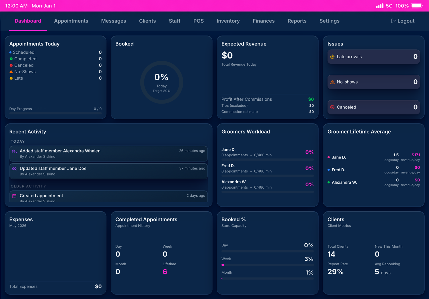 Appointment booking dashboard
