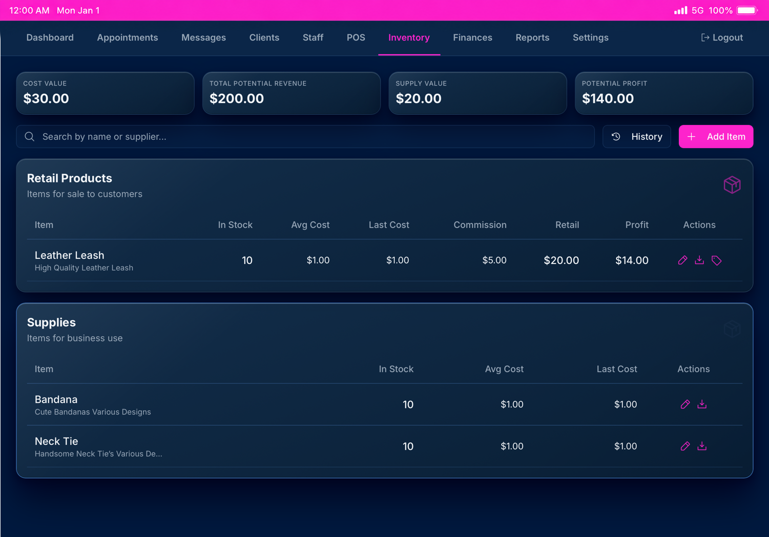 Client messaging view